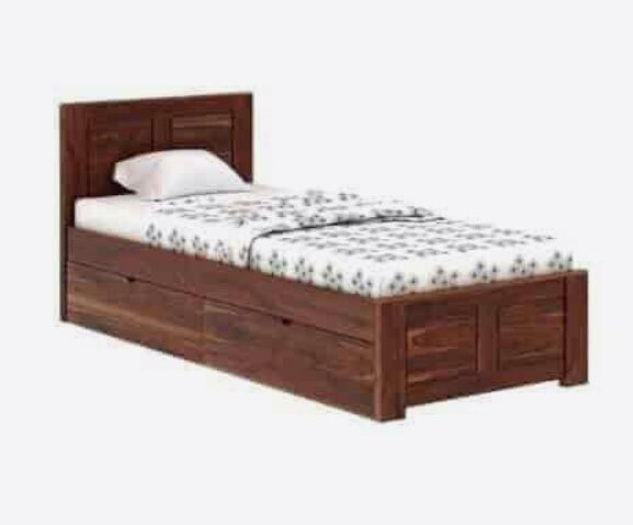 Rectangular Teak Wood Storage Single Bed (Brown)