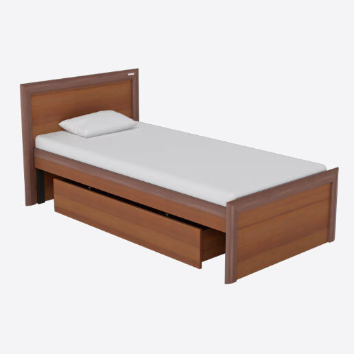 Rectangular Teak Wood Storage Single Bed (Brown)