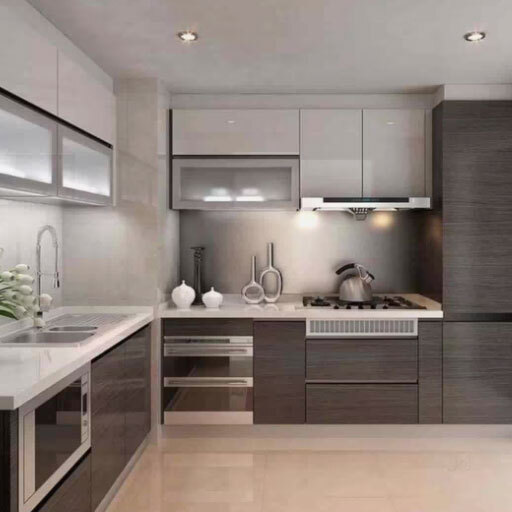 L Shaped PVC Printed Modular Kitchen For Home