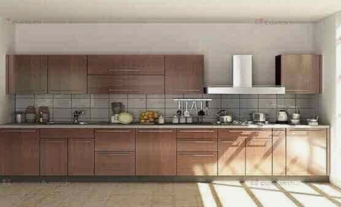 Glossy Straight Shaped Wooden Modular Kitchen
