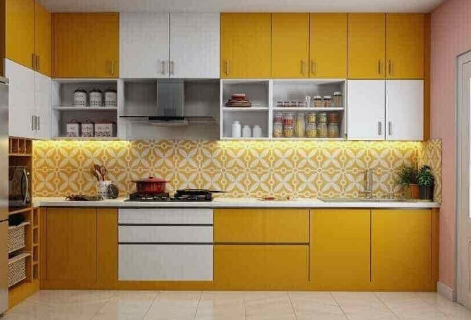 L Shape Colour Combination Modular Kitchen
