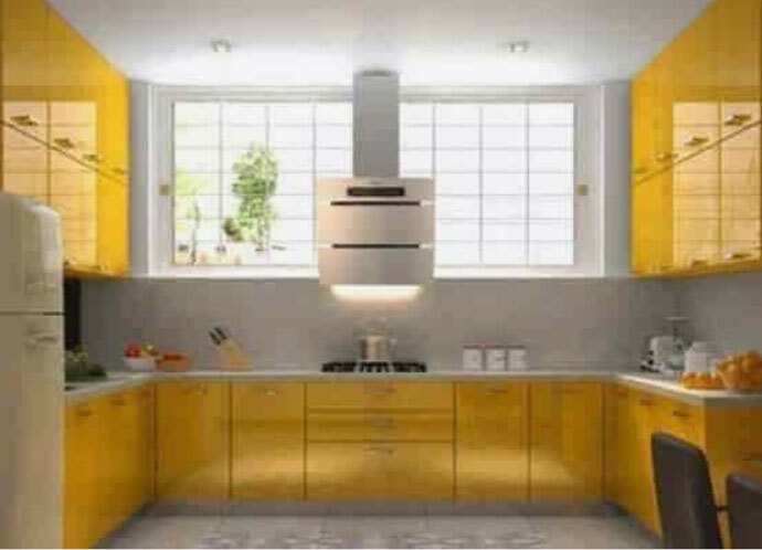 Polished Plywood U Shape Modular Kitchen For Hotel