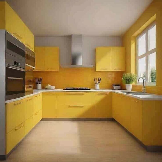 Polished Plywood U Shape Modular Kitchen For Hotel