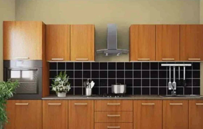 Straight Shaped Wood Modular Kitchen For Home