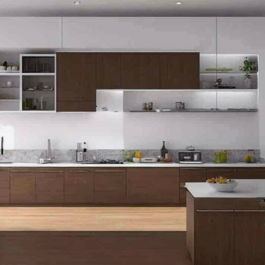 Straight Shaped Wood Modular Kitchen For Home