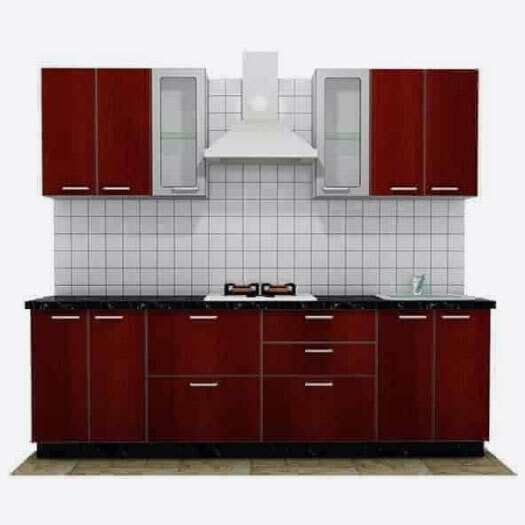 Wood Cherry Straight Modular Kitchen - Engineered Cherry Wood, Custom 10ft X 2ft, Matte/gloss Finish, Granite Countertop | Stainless Steel Handles, Soft Close Drawers, Modular Storage