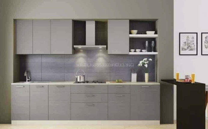 Laminated Particle Board Straight Gloss Straight Modular Kitchen