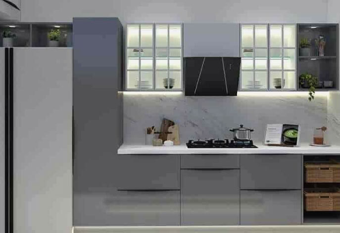 Laminated Particle Board Straight Gloss Straight Modular Kitchen