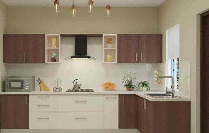 Particle Board L Shape Modular Kitchen For Home