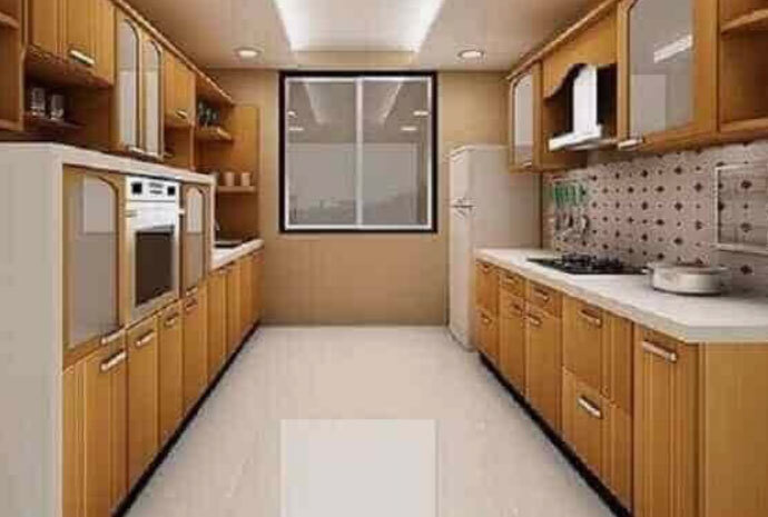 Laminated Parallel Shaped Wood Modular Kitchen