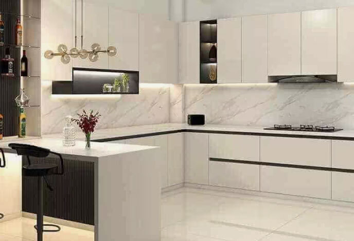 Modern Acrylic Straight Modular Kitchen For Home