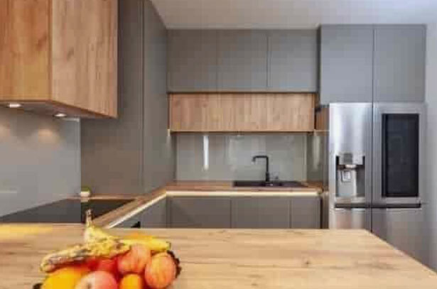 Polished U Shaped Wooden Modular Kitchen For Home