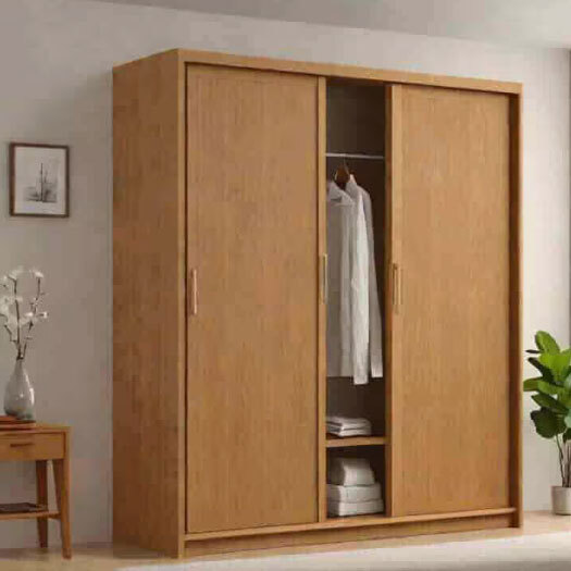 Polished Wooden Sliding Door Wardrobe For Home (Brown)