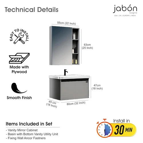 JABON JBV01013A Grey Bathroom Vanity Cabinet