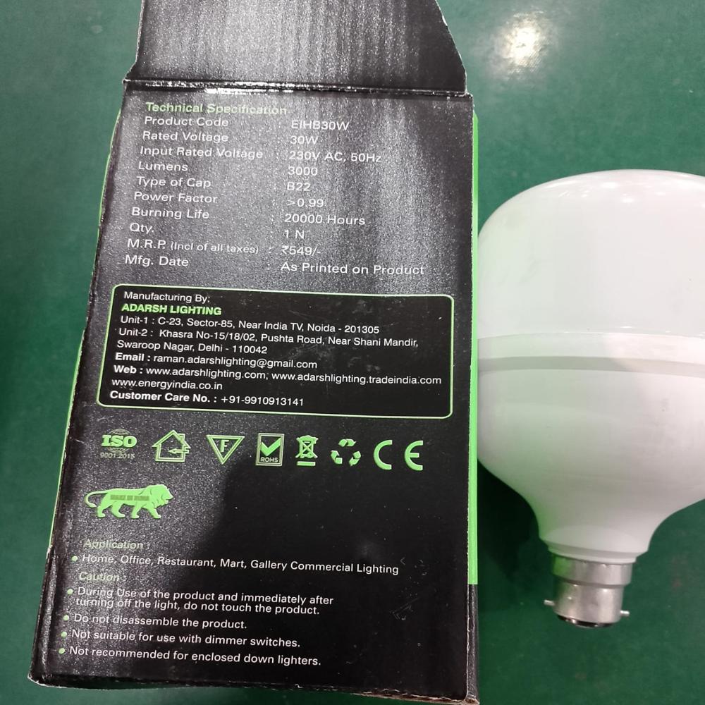 Led Bulb - 30 Watt, Modern Design In Durable Plastic For Indoor Use