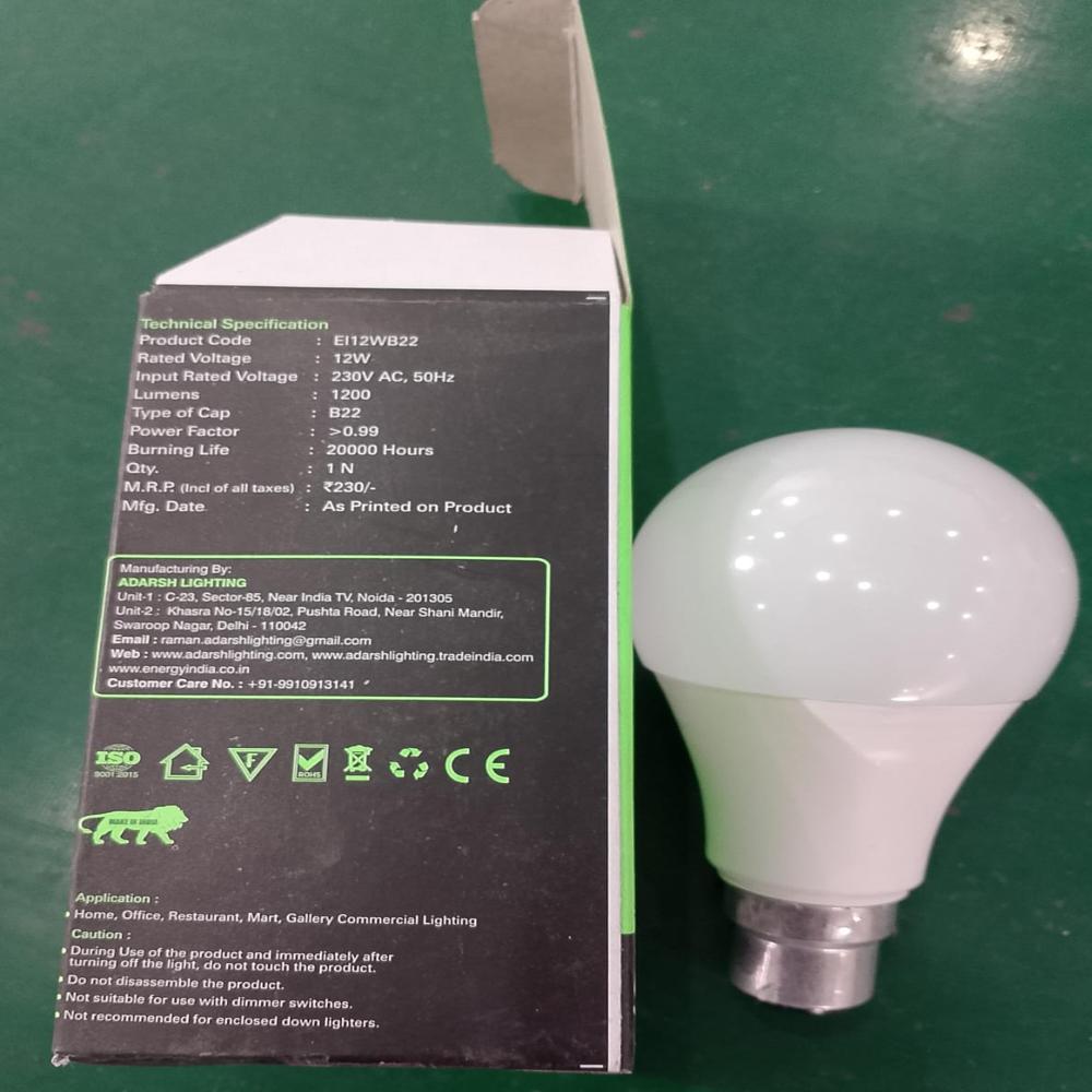 12 Watt Led Bulb - Plastic, Round Shape, White Color | 50/60hz Working Frequency, Indoor Usage, Modern Design