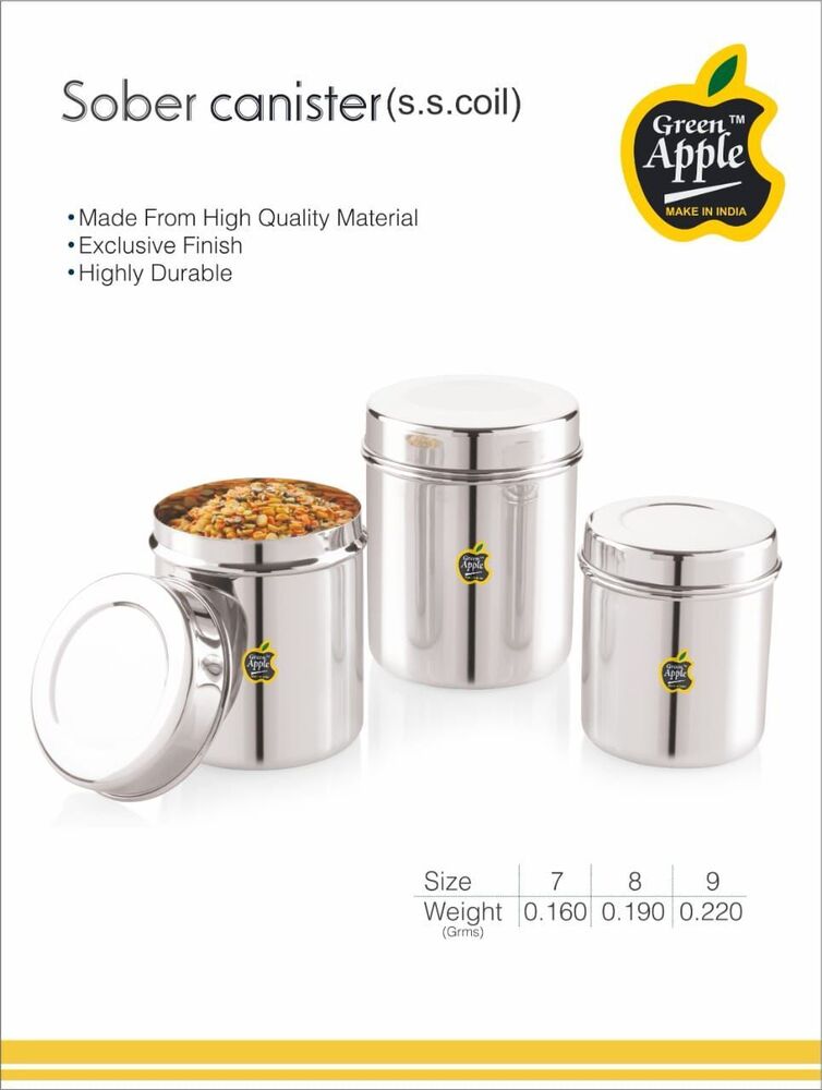 Premium Stainless Steel Sober Canister (S.S. Coil) | Kitchen Storage Dabba by Green Apple | Wholesale