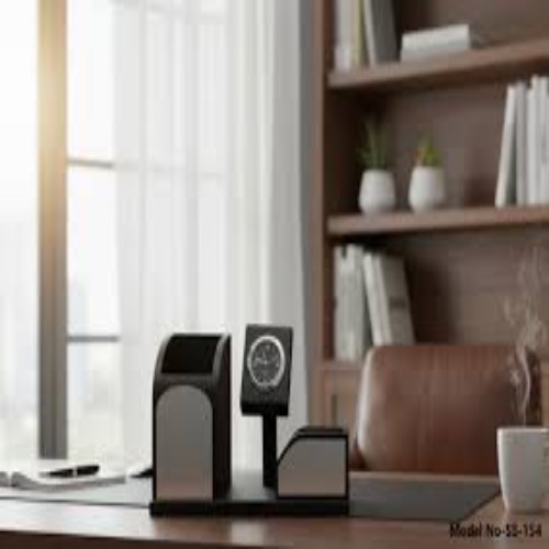 Wooden Table Clock Pen Stand (SS-154)