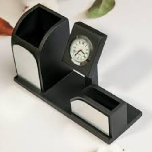 Wooden Table Clock Pen Stand (SS-154)