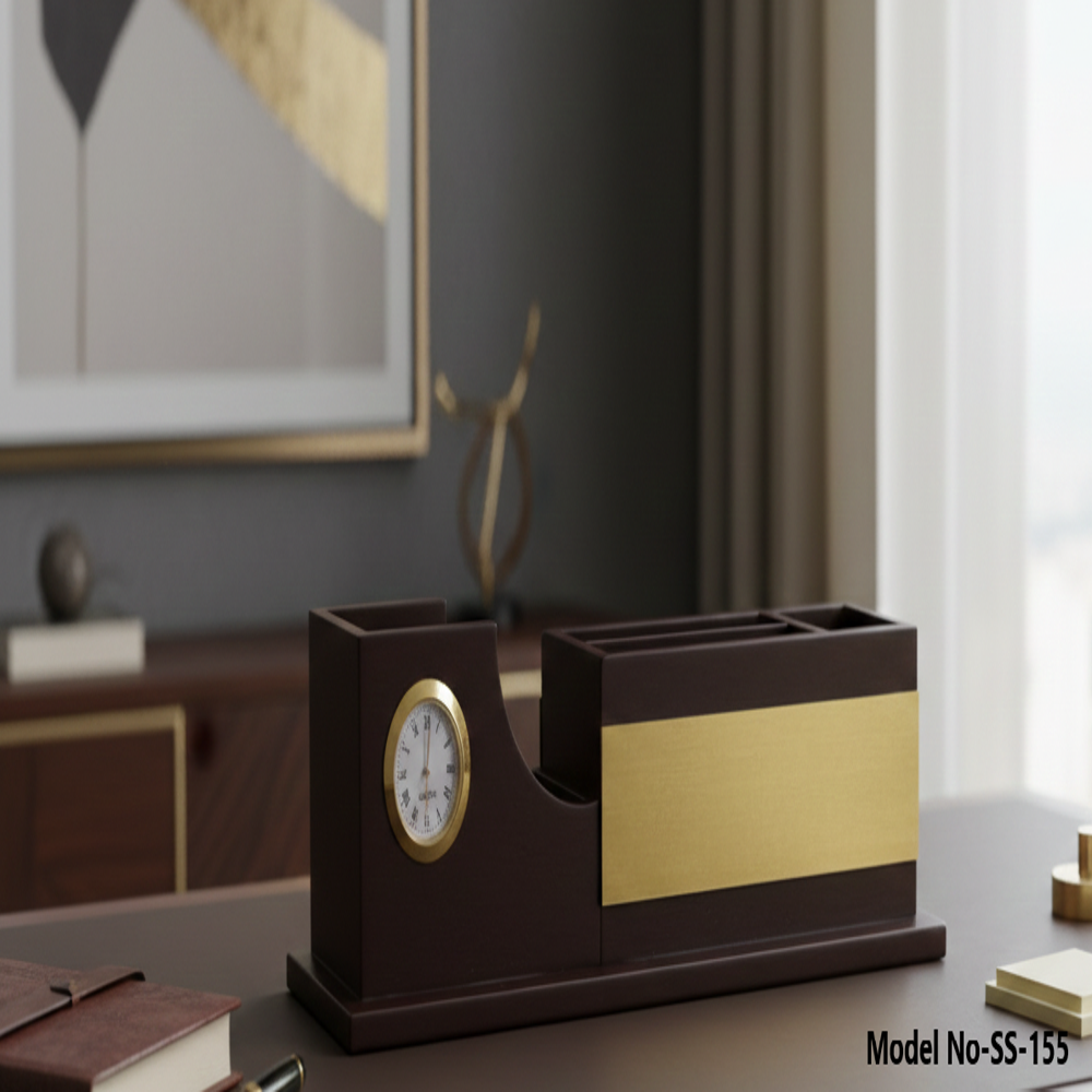 Brown Wooden Desk With Clock (SS-155)