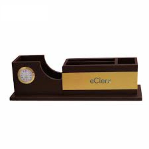 Brown Wooden Desk With Clock (SS-155)
