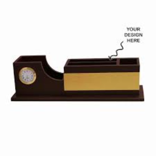 Brown Wooden Desk With Clock (SS-155)