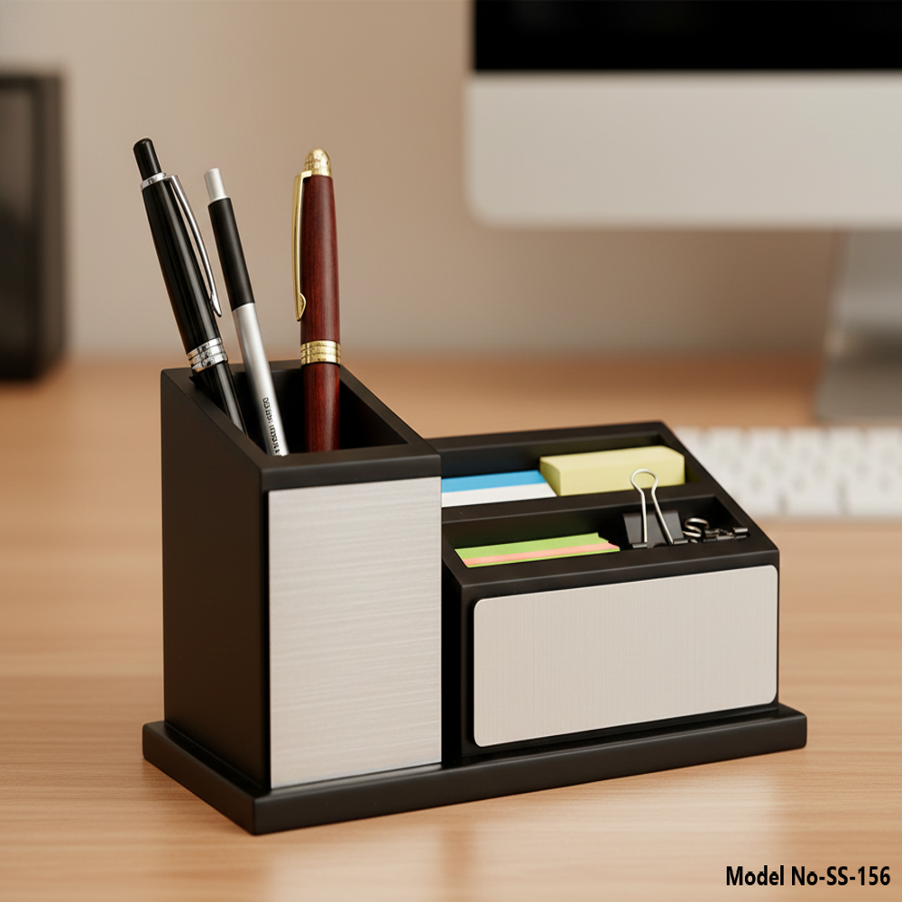 Rectangular Black Wooden Pen Stand Holder (SS-156)