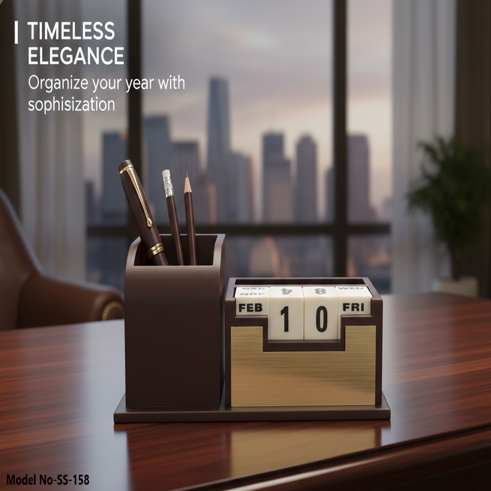 Desk Organizer With Calendar & Pen Stand (ss-158) - Dimension (l*w*h): 22   10   10  Centimeter (cm)
