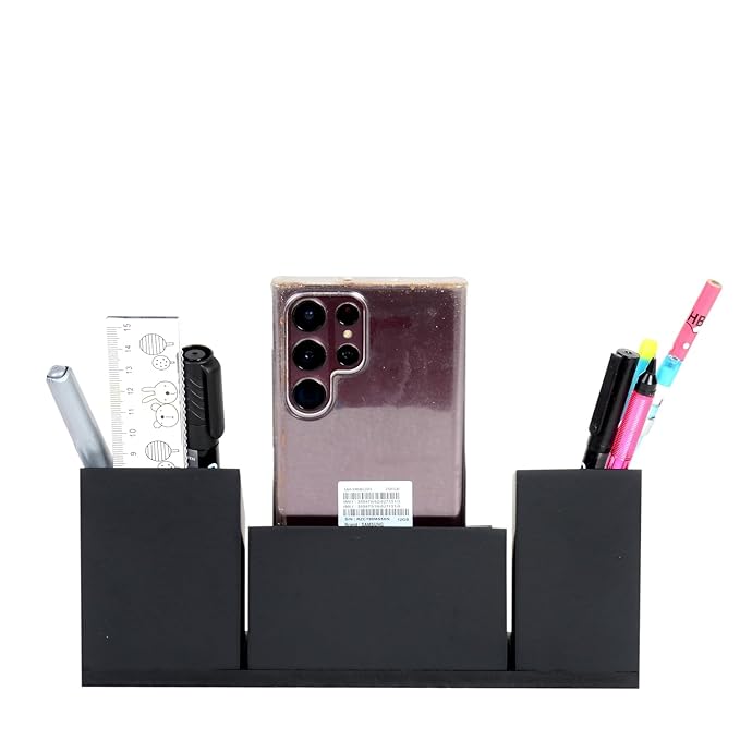 Wooden Desk Organizer With Clock Mobile Stand, Pen Holder & Card Holder (SS-160)
