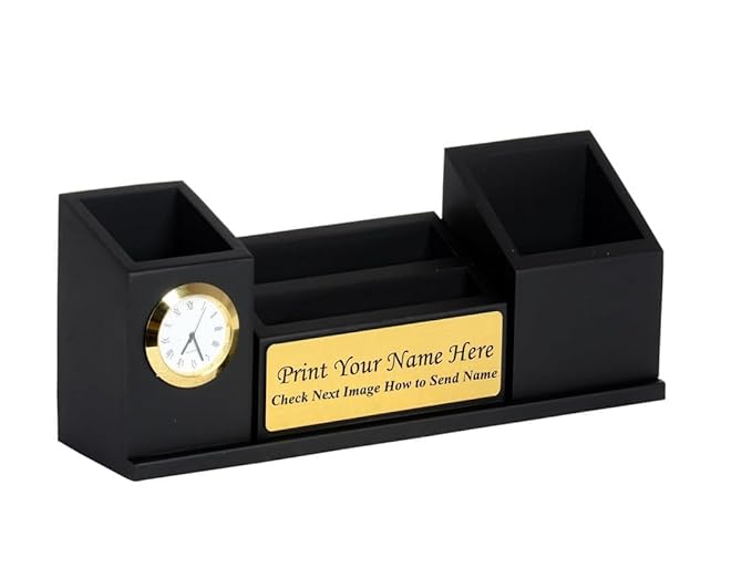 Wooden Desk Organizer With Clock Mobile Stand, Pen Holder & Card Holder (SS-160)