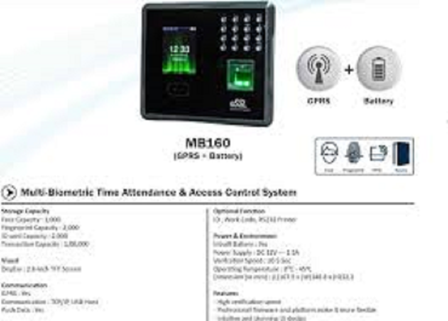 MB 160 Attendance and Access Control System.