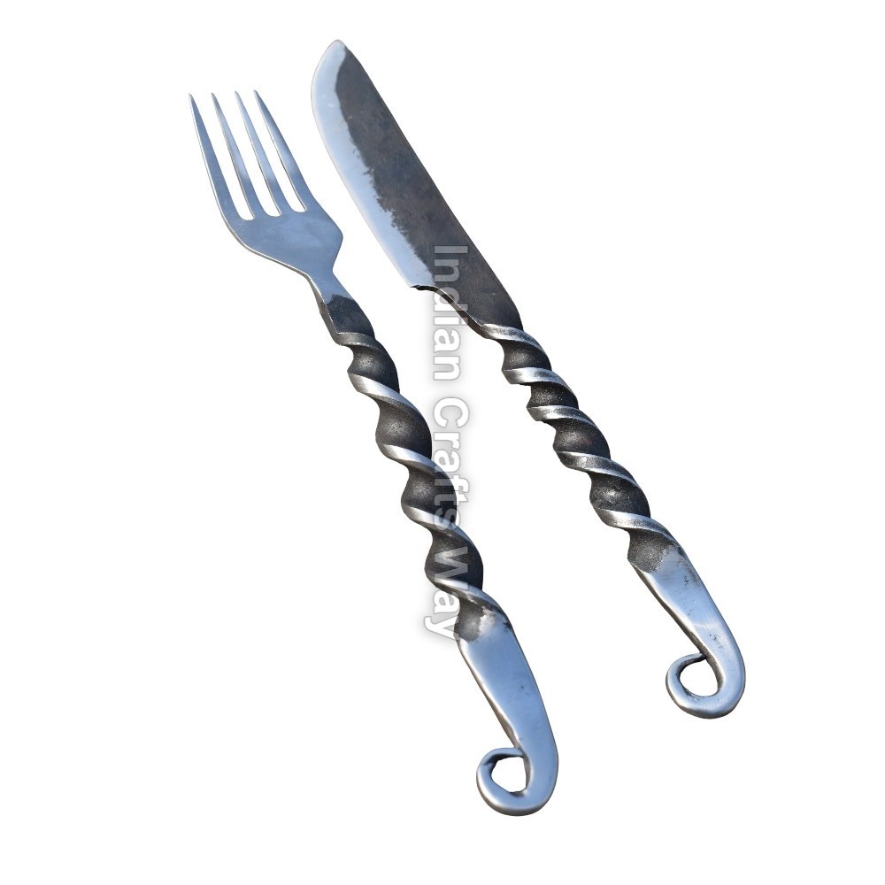 Hand Forged Medieval Iron Cutlery Fork and Knife