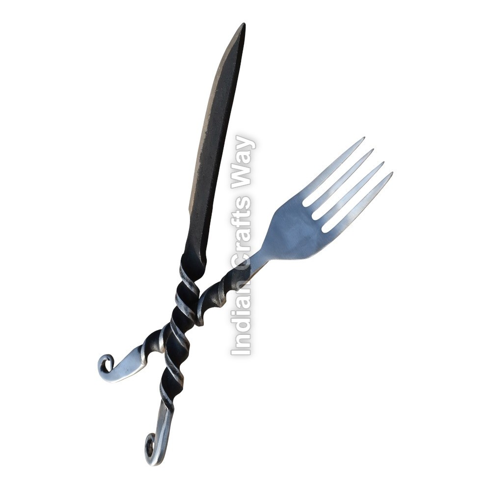 Hand Forged Medieval Iron Cutlery Fork and Knife