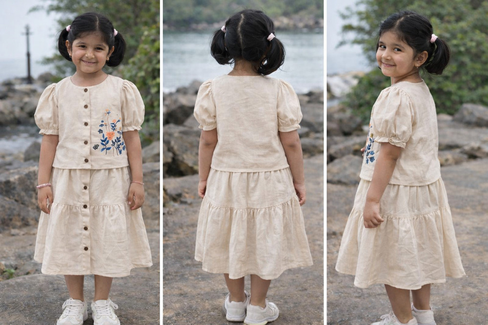 Beige Colour Cotton Dress For Girls