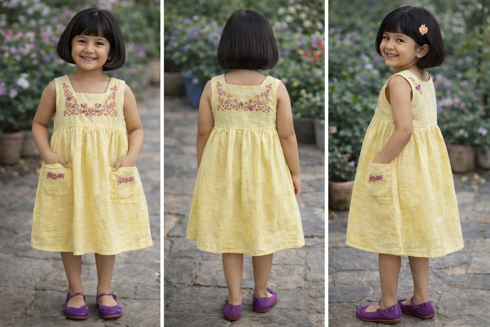 Cotton Pastle Yellow Frok , Perfect For Summer