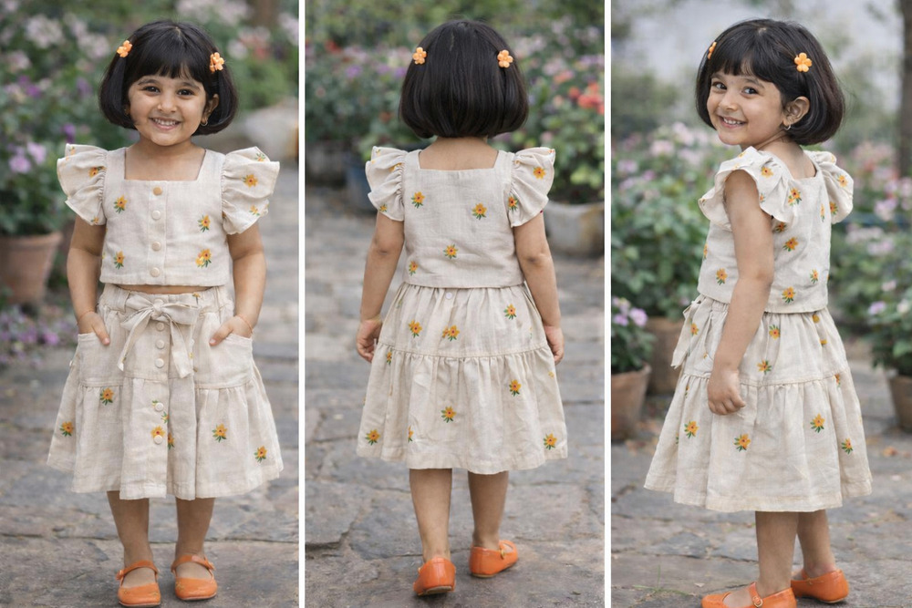 Cotton Slub Dress Hand Embroidered Perfect For Summers