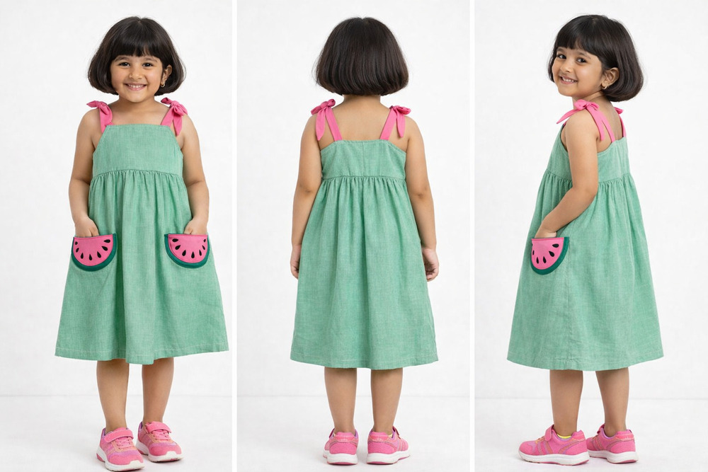 Green Cotton Dress For Girls