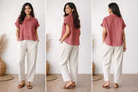 Linen Ladies Designer Top - Feature: Washable