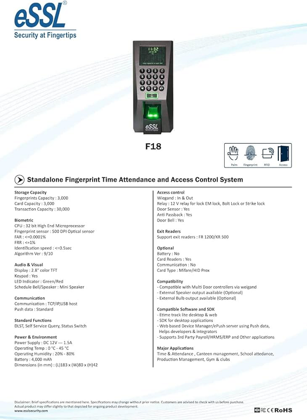 F18 Time Attendance & Access Control - Accuracy: 99.9% %