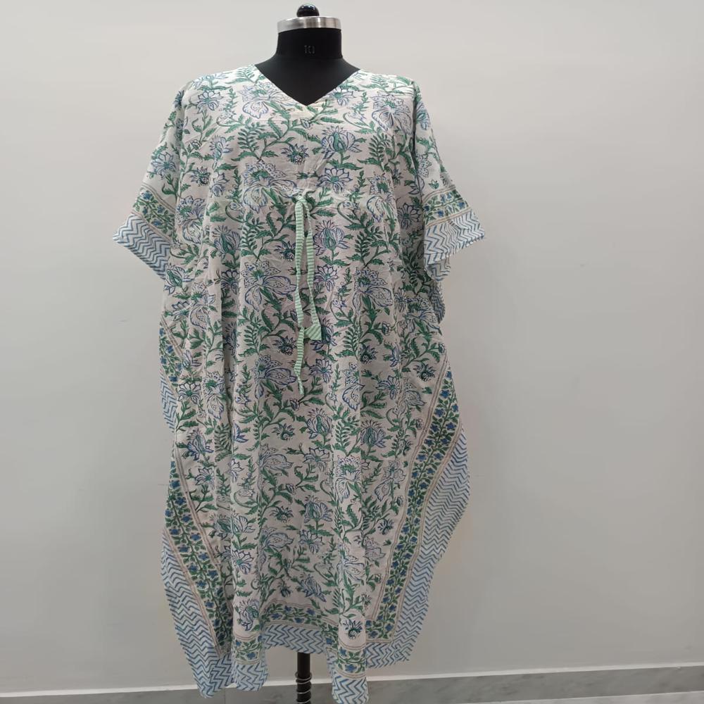 Block Printed Cotton Kaftans - Bust Size: 42 Meter (M)