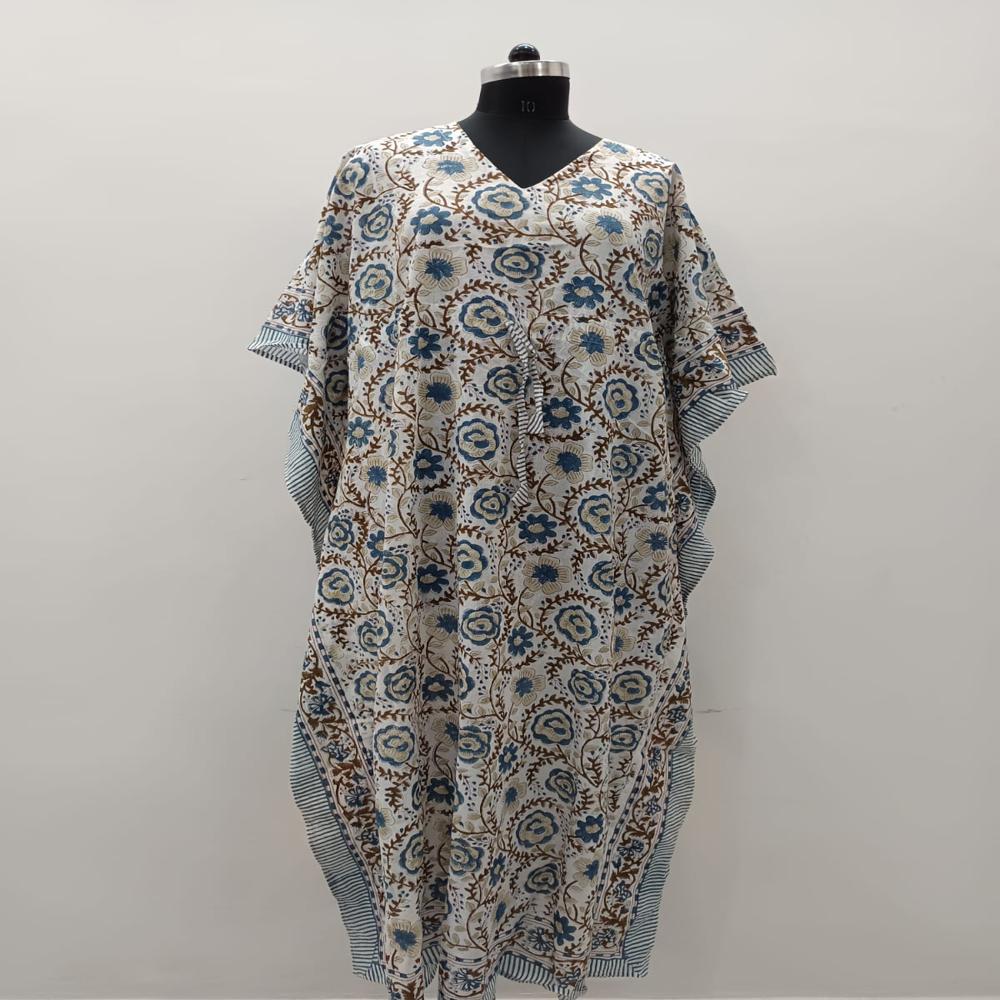 Block Printed Cotton Kaftans - Bust Size: 42 Meter (M)