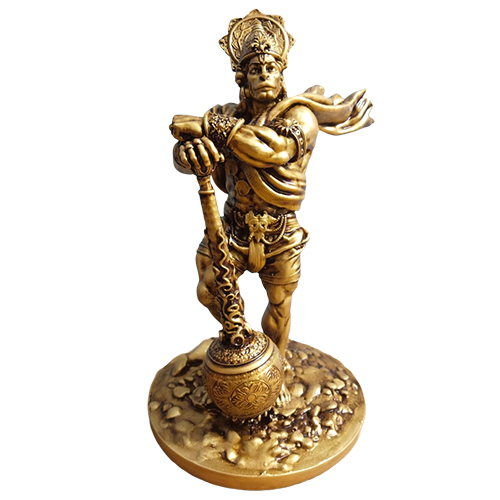 Resin Hanuman Ji Gada Standing - Color: Golden