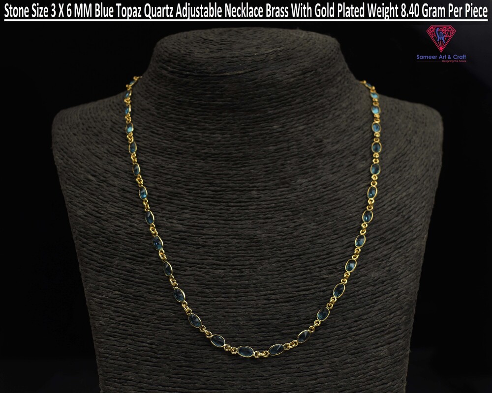 Brass With 18k Gold Plated Gemstone Blue Topaz Quartz Necklace