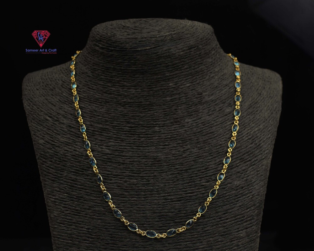 Brass With 18k Gold Plated Gemstone Blue Topaz Quartz Necklace