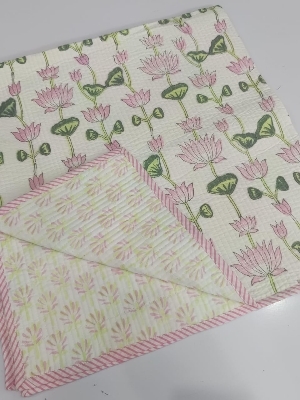 Block Printed cotton Baby Quilt
