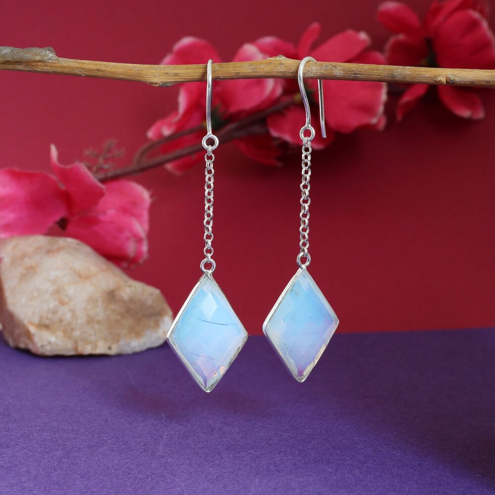 925 Silver Blue Gemstone Drop Earrings for Women | Gift