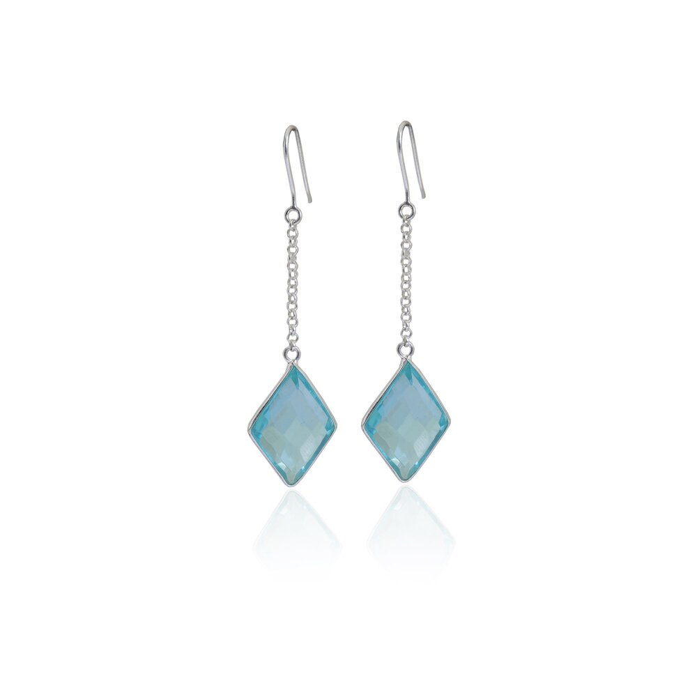 925 Silver Blue Gemstone Drop Earrings for Women | Gift