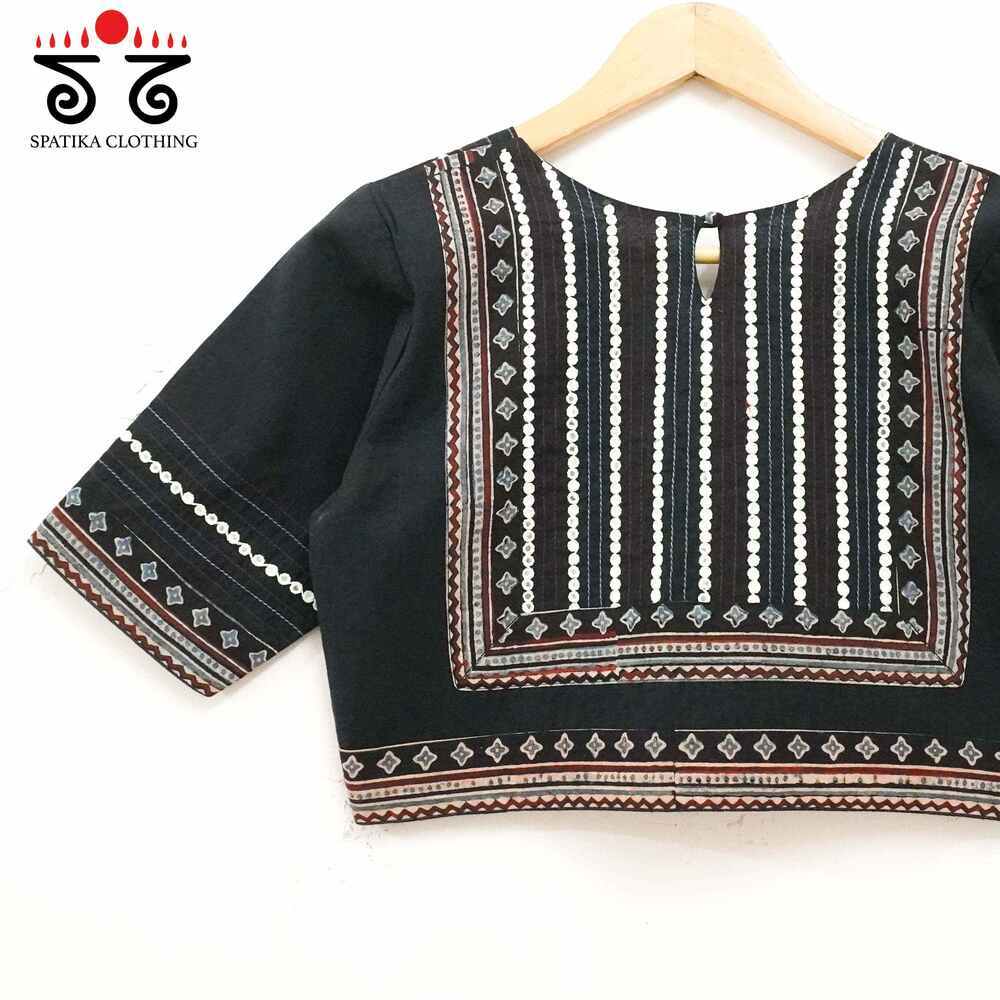 Ladies Black Cotton Embroidered Blouse