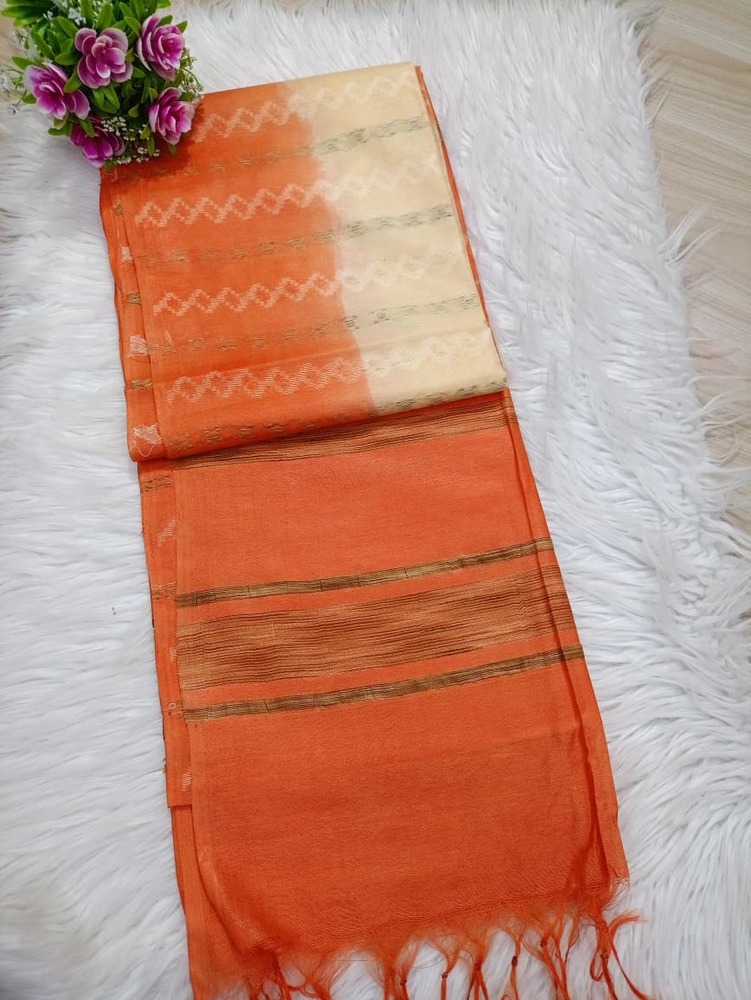 Orange Color Fancy Art Tusaar Silk Saree