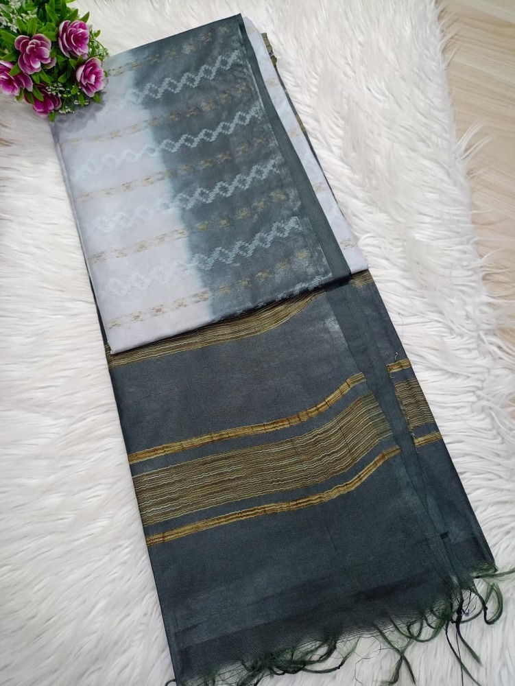 Grey Color Fancy Art Tusaar Silk Saree